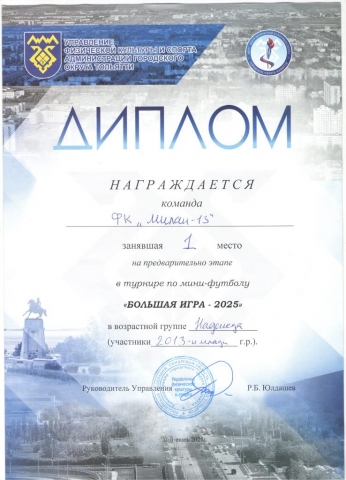 Диплом "Большая игра - 2025